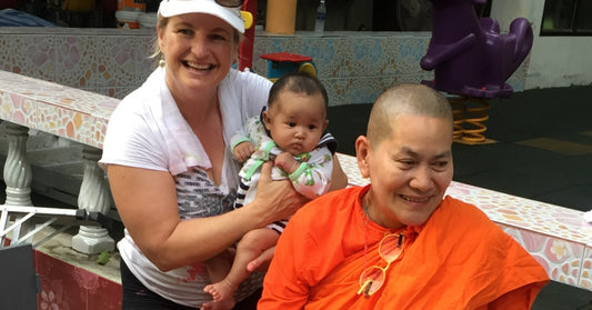 Kendall Talbot volunteering at a Thai orphanage research for her disaster thriller Waves of Fate